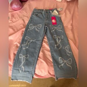 Bow detail wide leg jeans